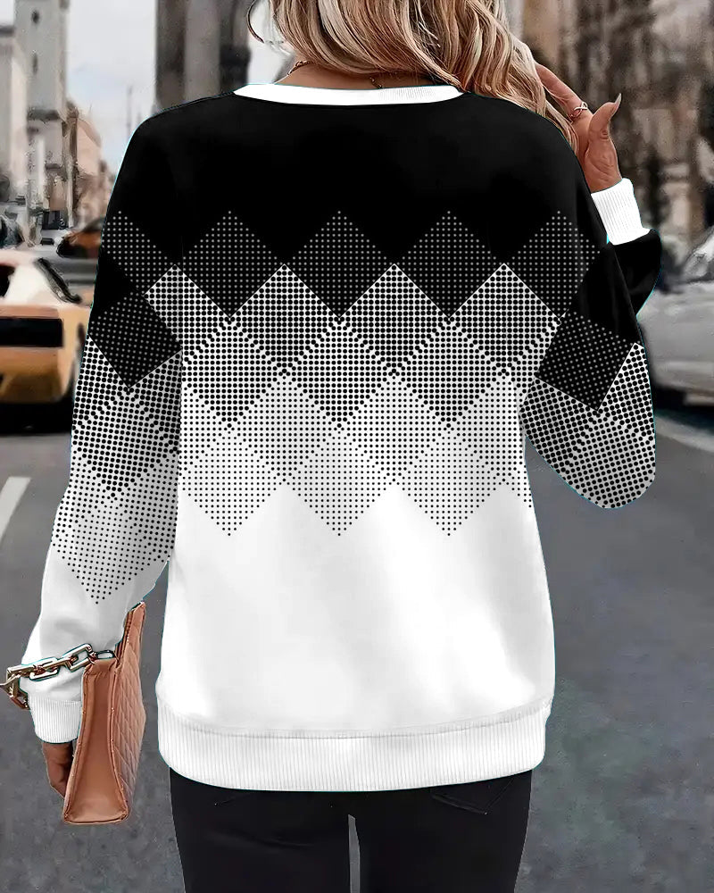 Nora – Rutig Rundhalsad Långärmad Tröja - Stockholm-Select