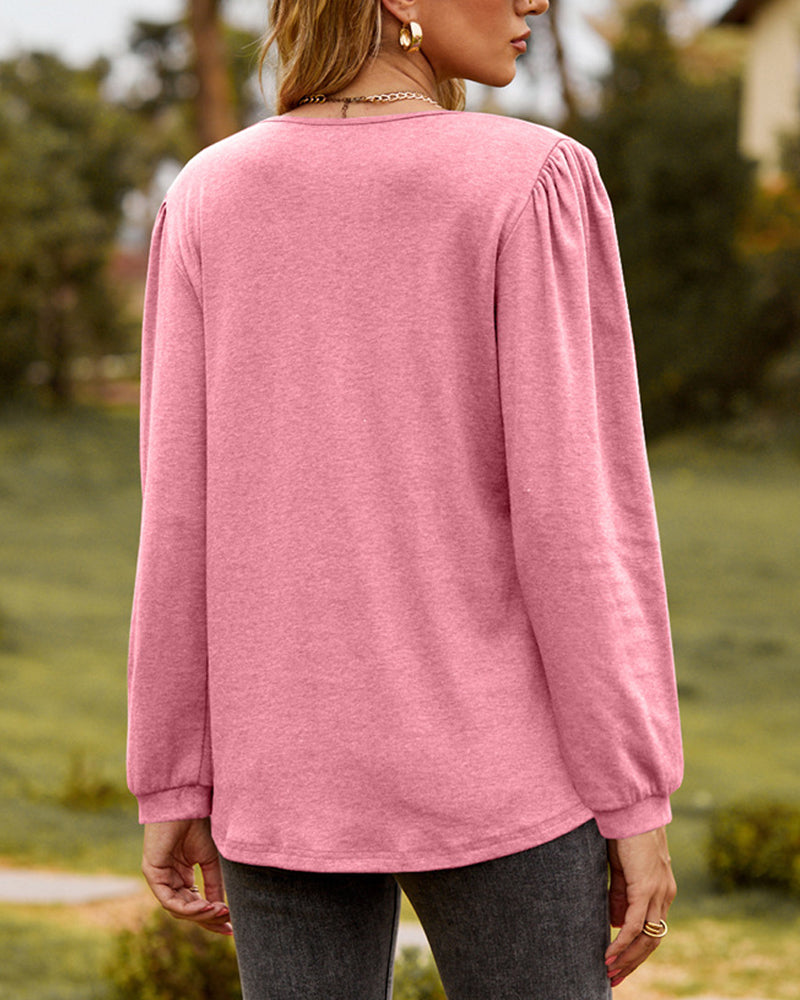 Alva – V-ringad Långärmad Blus med Knappar - Stockholm-Select