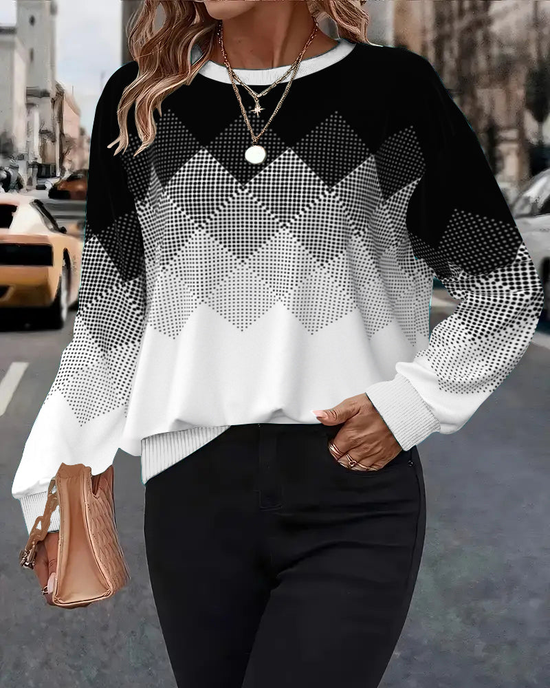 Nora – Rutig Rundhalsad Långärmad Tröja - Stockholm-Select