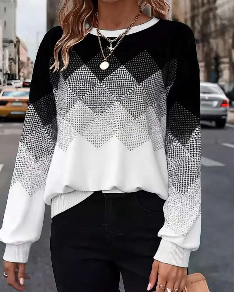 Nora – Rutig Rundhalsad Långärmad Tröja - Stockholm-Select