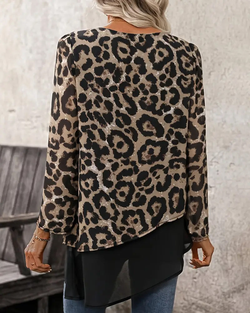 Freja – Leopardmönstrad Patchwork Blus - Stockholm-Select